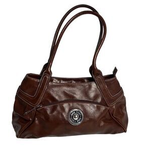 Nine West Women's Brown Leather Shoulder Bag with Zip Closure